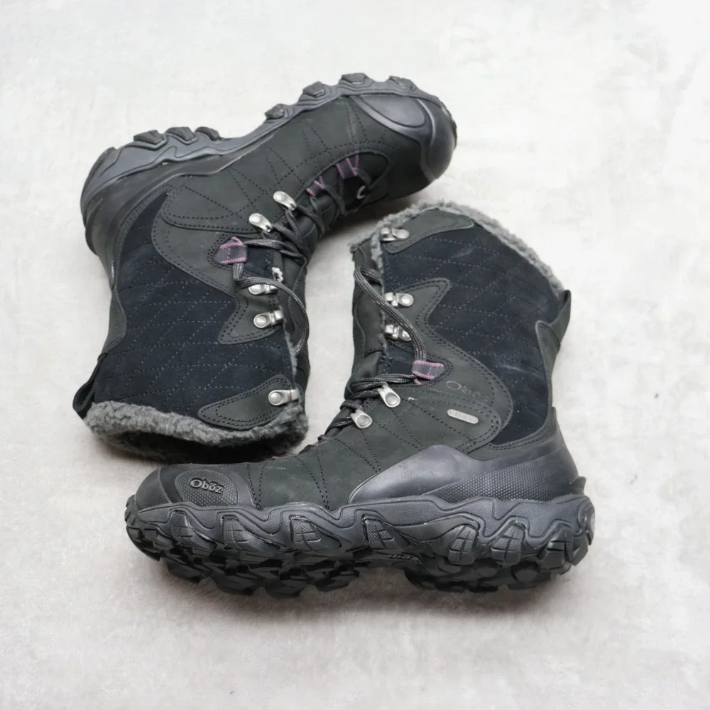 Oboz Womens 9.5W Hiking Boots Black Bridger 9 B-Dry Waterproof Faux Fur 80302